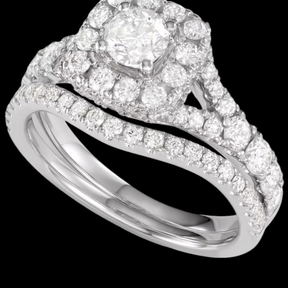 engagement ring and wedding band.